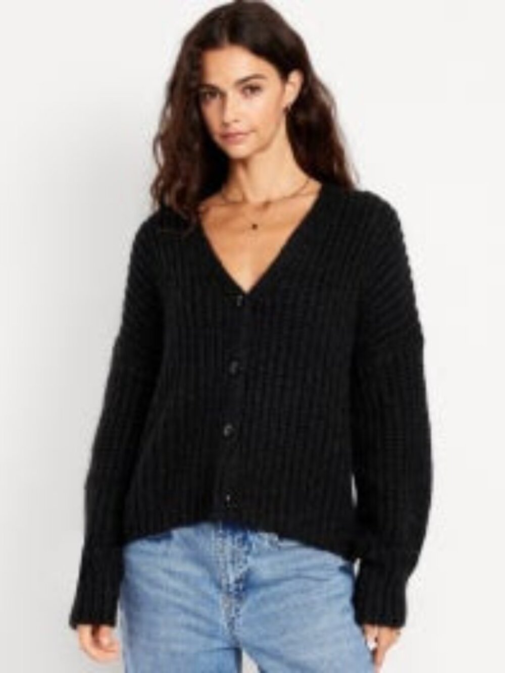 Old Navy Wool-Blend Shaker-Stitch Cardigan Sweater Black Large T